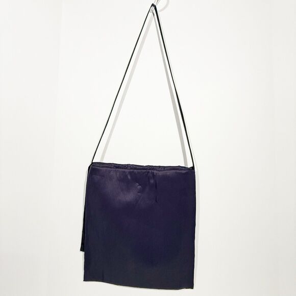 Women Satin Crossbody Shoulder Bag Dark Blue Fold Over Flap 11x12 in - Picture 5 of 16